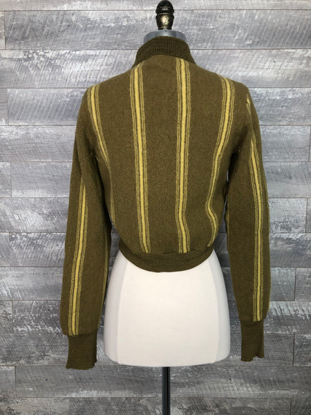 60s wool olive stripe crop jacket