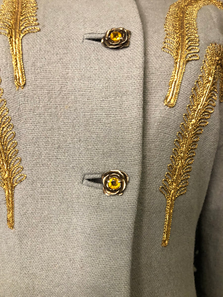 Vintage 40s dove grey gold embellished wool coat