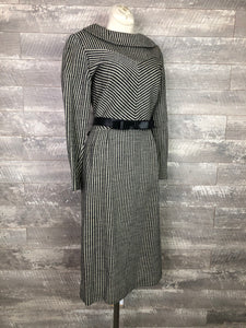 50s Leslie Fay striped wool dress with bow belt