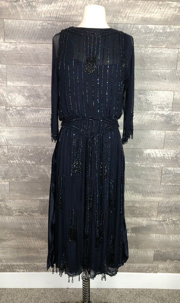 Early teens navy blue beaded gown