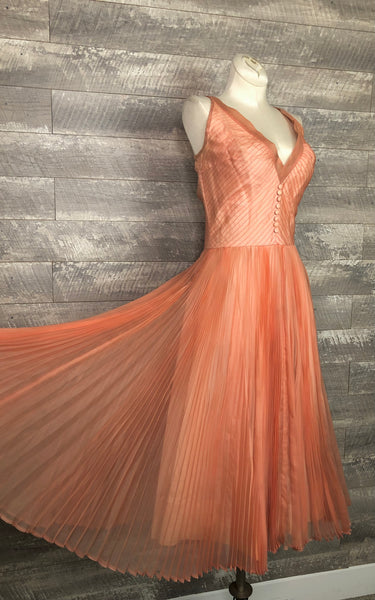 50s Sommers Herbert dusty peach pleated dress