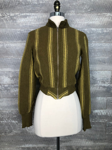 60s wool olive stripe crop jacket