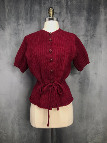 40s Cranberry Knit Cardigan Sweater