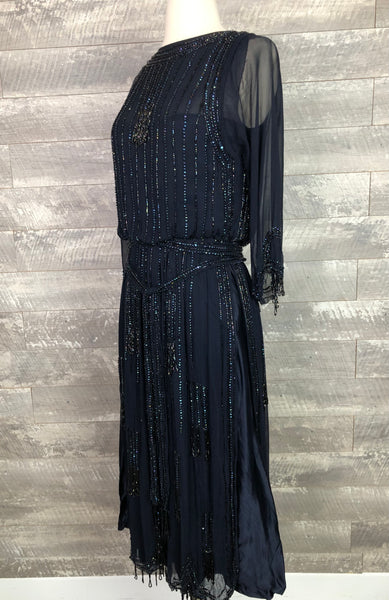 Early teens navy blue beaded gown