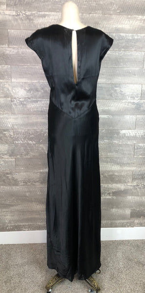 30s shiny bias black satin gown