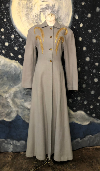 Vintage 40s dove grey gold embellished wool coat