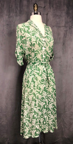 40s Green Semi Sheer Floral Dress