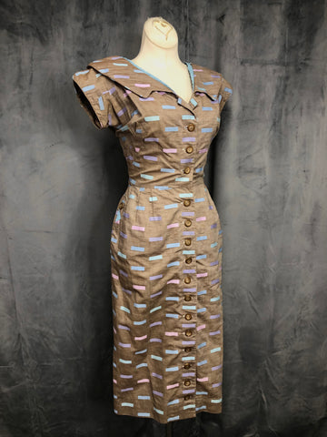 50s Myrtle Vaughn Button Wiggle Dress