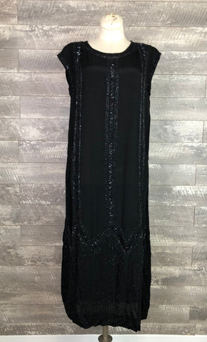 20s black zigzag beaded dress