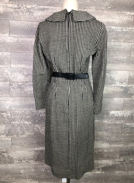 50s Leslie Fay striped wool dress with bow belt