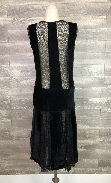20s velveteen and lace inset dress