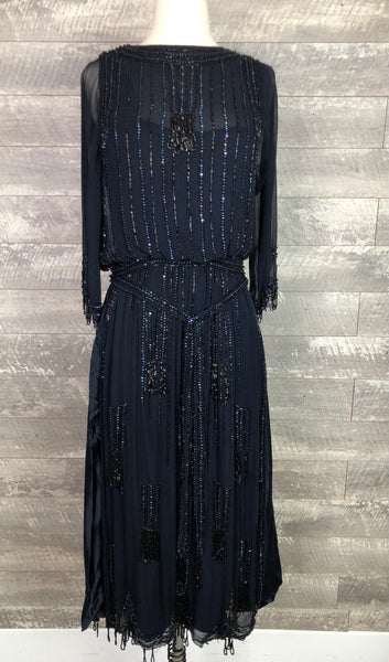 Early teens navy blue beaded gown