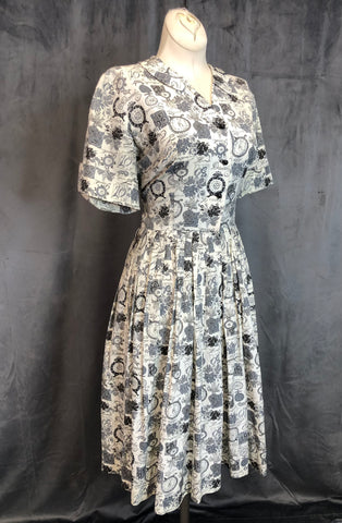 50s Clock Novelty Print Dress