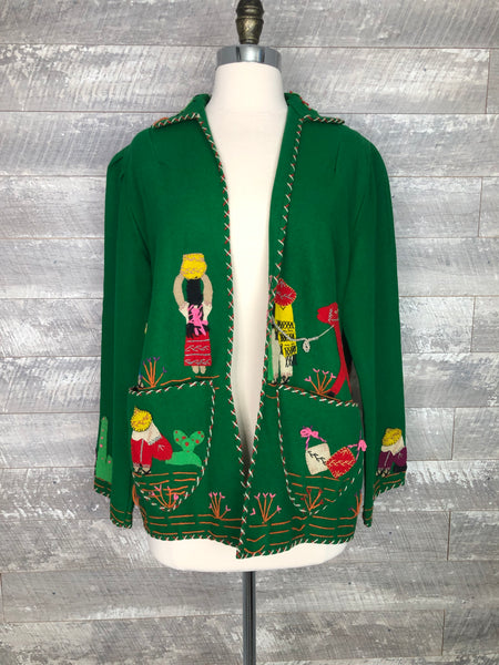 40s bright green wool Mexican jacket