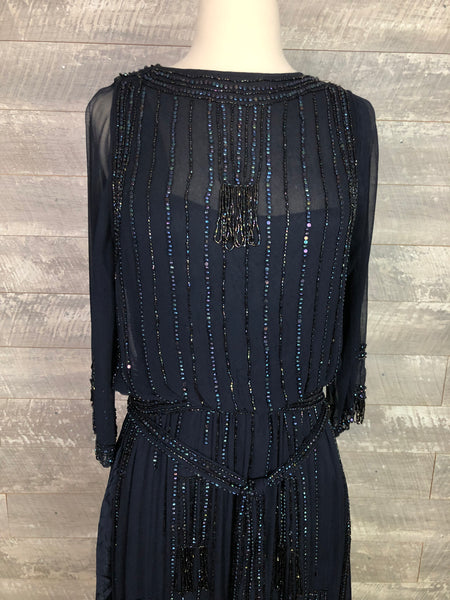 Early teens navy blue beaded gown