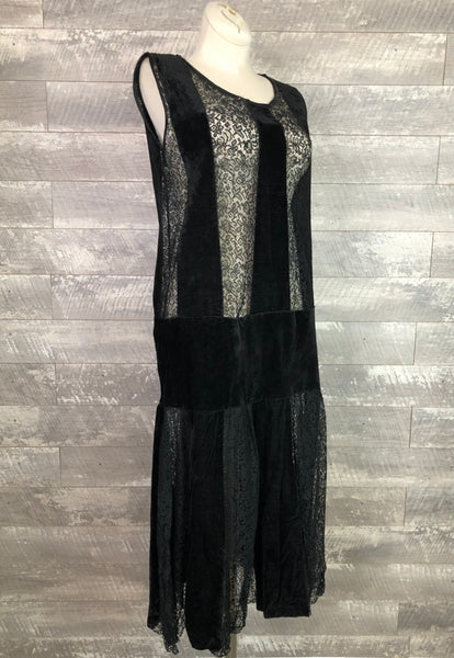 20s velveteen and lace inset dress