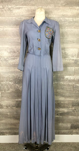 40s periwinkle embellished pocket dress as-is