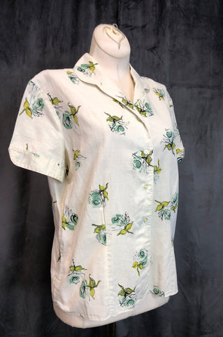 50s Ship N Shore Blue Rose Blouse