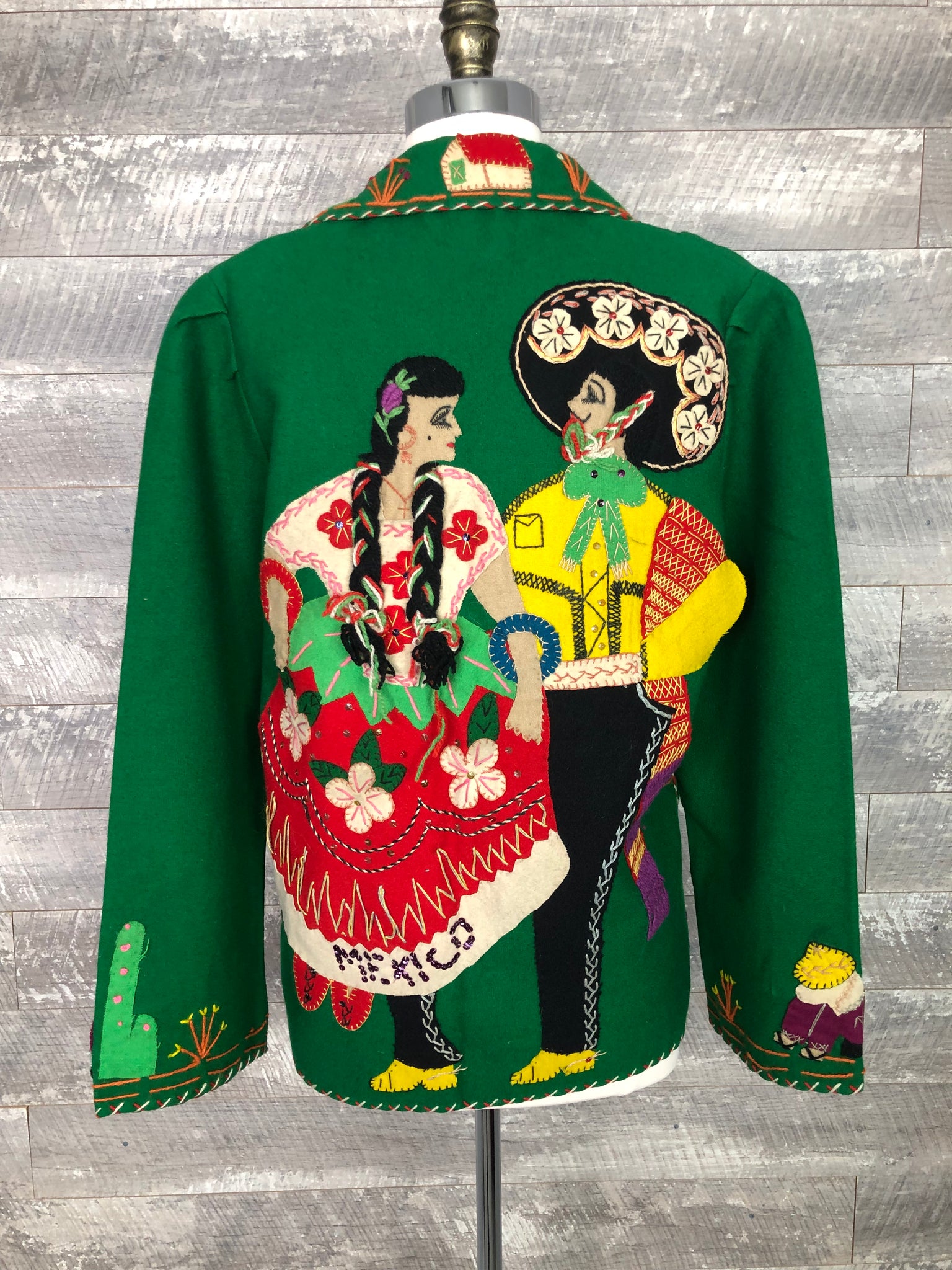 40s bright green wool Mexican jacket