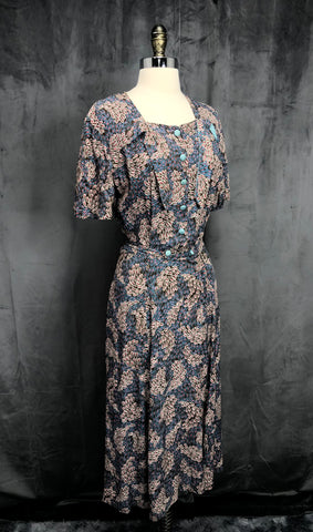 40s Vangough Style Print Rayon Dress