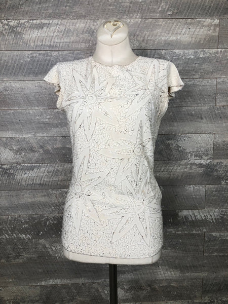40s white rayon beaded blouse