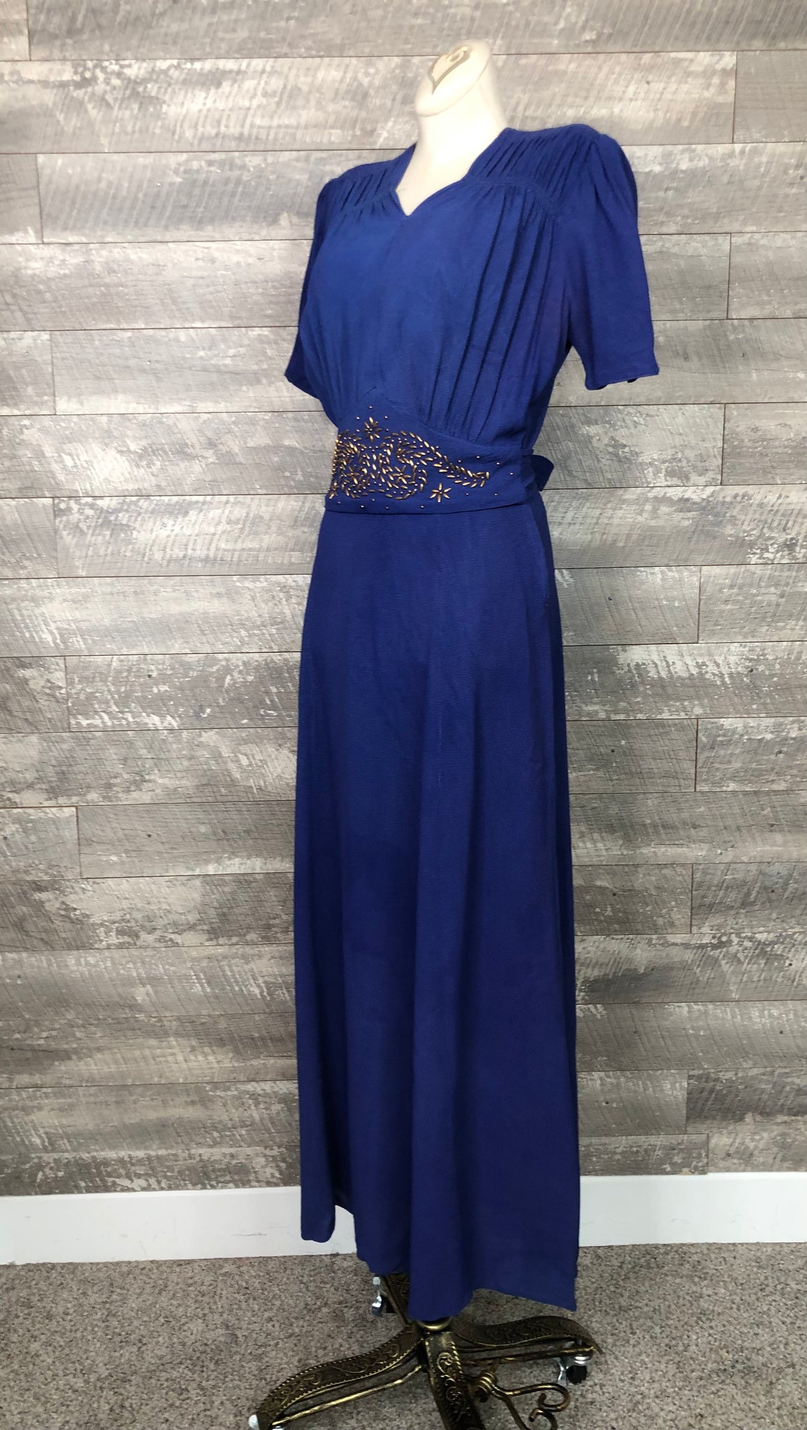 40s sapphire blue studded dress as-is