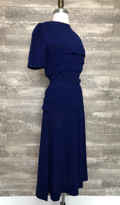 40s cobalt blue thin wool dress