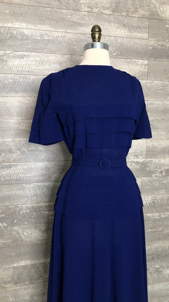 40s cobalt blue thin wool dress